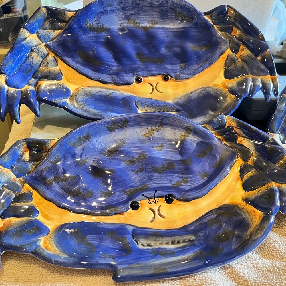 Blue Crab Ceramic Plates by Kathy Hatch Collection Set of 4 Brand New